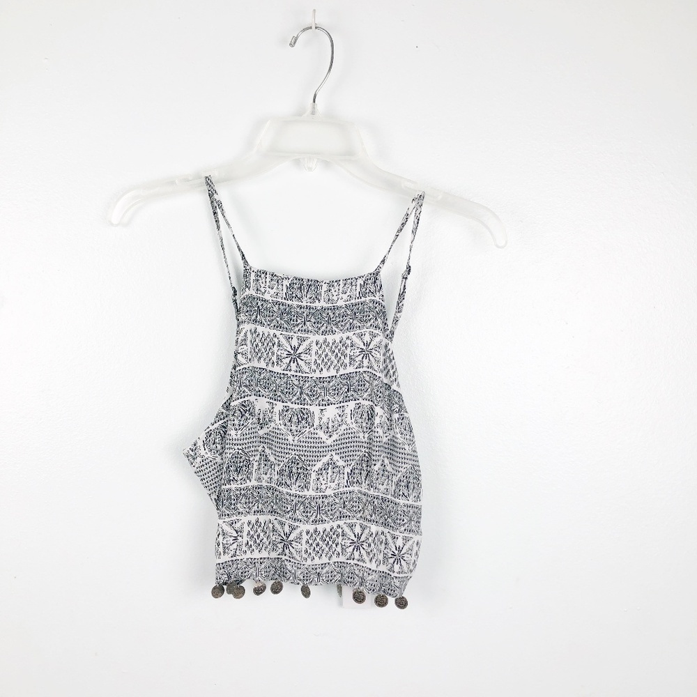 🦋 NEW LF MILLAU Black Tribal Coin Halter Top Small Boho Casual Indie Festival